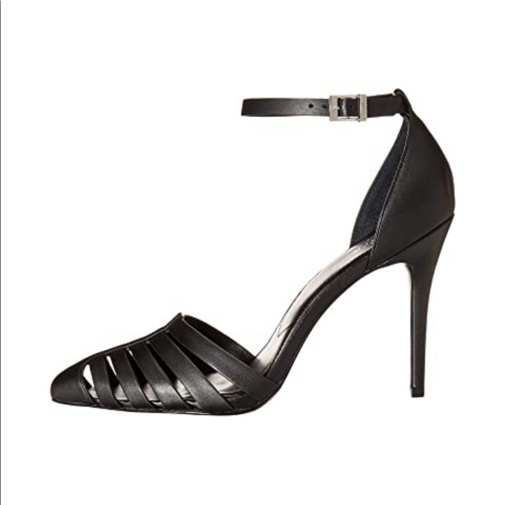 Black Genuine Leather Strappy Closed Toe Pump